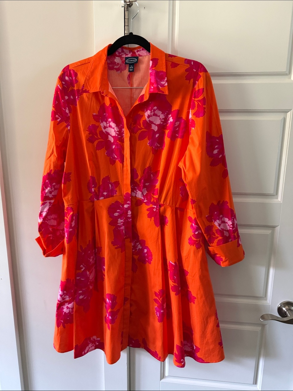 Bold Orange Long-Sleeve Floral Shirt Dress by Tahari